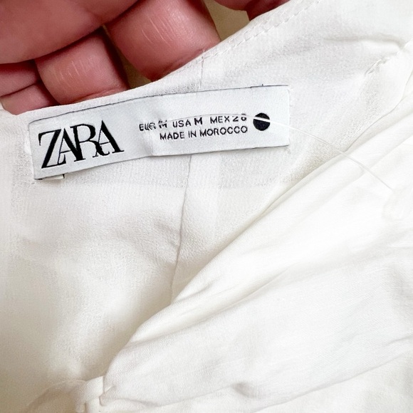 Zara Womens Off White Linen Blend Draped Ruffle Sleeve Mini Dress Size M - Picture 5 of 8